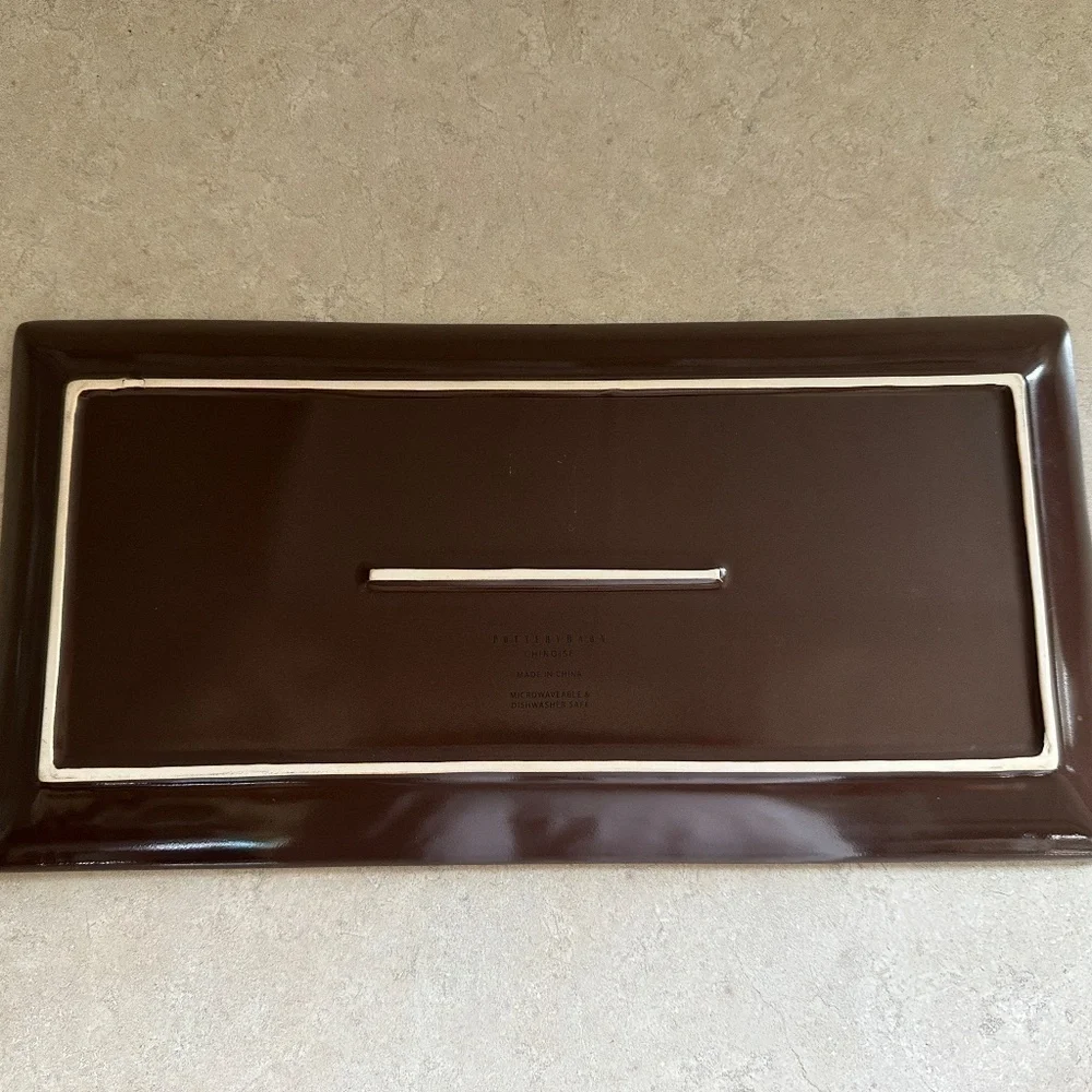 RARE Pottery Barn Chinoise Mink Medallion Gold Damask Rectangular Brown Platter